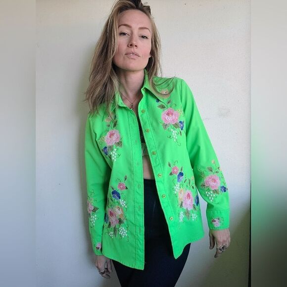 King James California Embroidered Vintage 70s Button Down L - Picture 2 of 15